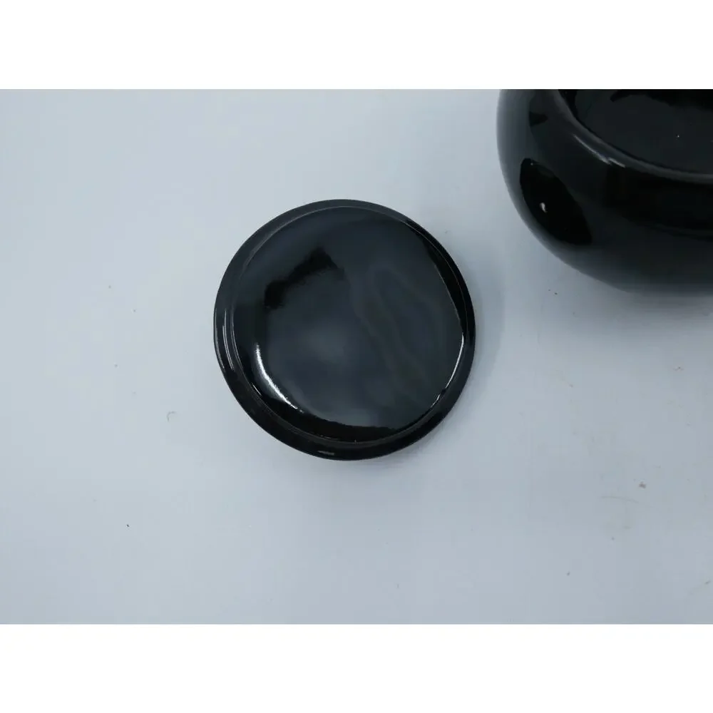 Round Lidded Lacquer Trinket Box Fancy Goldfish Hand Painted Designs Black Gloss